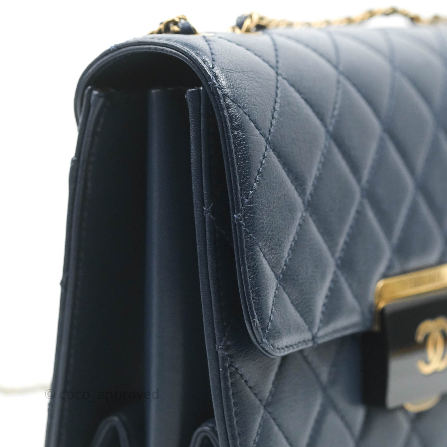Chanel Beauty Lock Flap Bag Navy Sheepskin Aged Gold Hardware