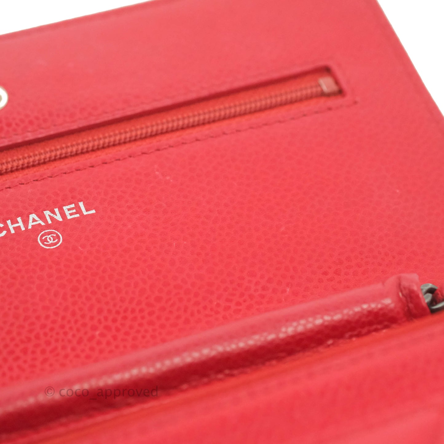 Chanel Quilted Classic Wallet on Chain WOC Red Caviar Ruthenium Hardware