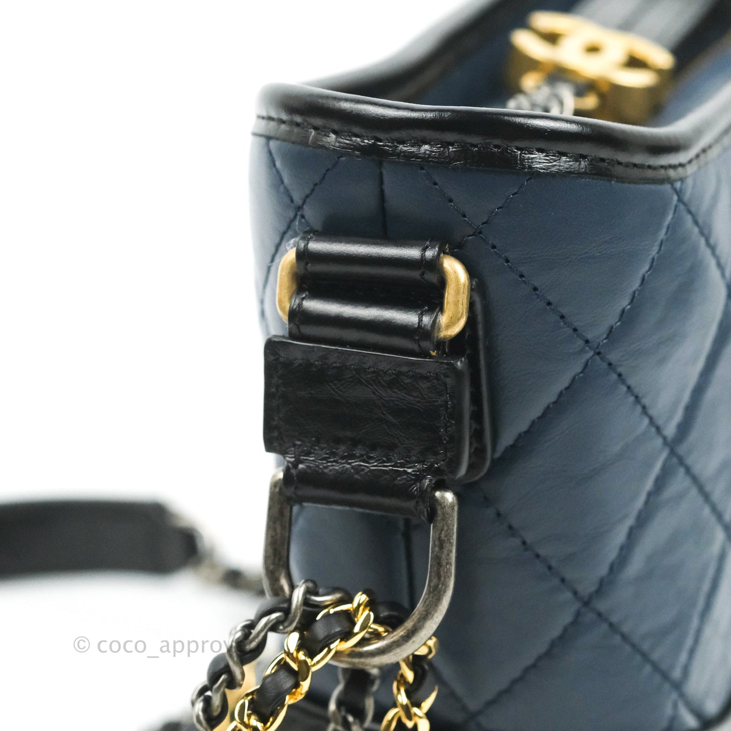 Chanel Quilted Small Gabrielle Hobo Navy Black Aged Calfskin Mixed Hardware