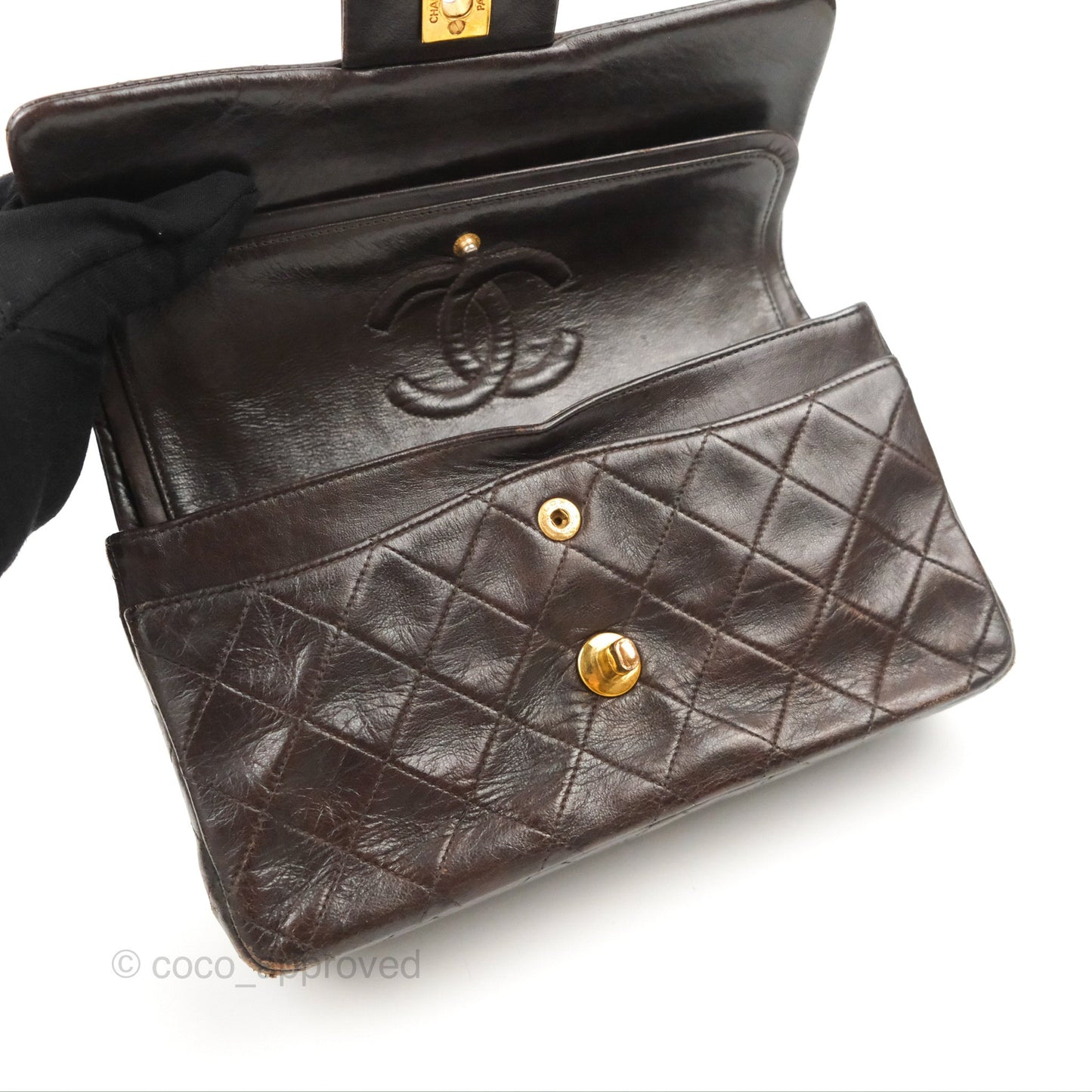 Chanel Vintage Small Classic Flap Brown Lambskin 24K Gold Hardware