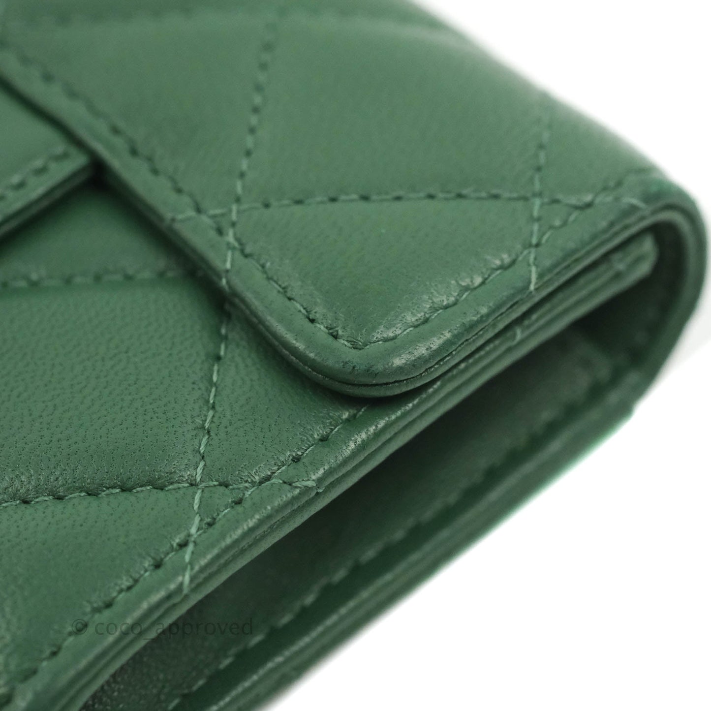 Chanel Classic Flap Coin Purse Dark Green Lambskin Silver Hardware