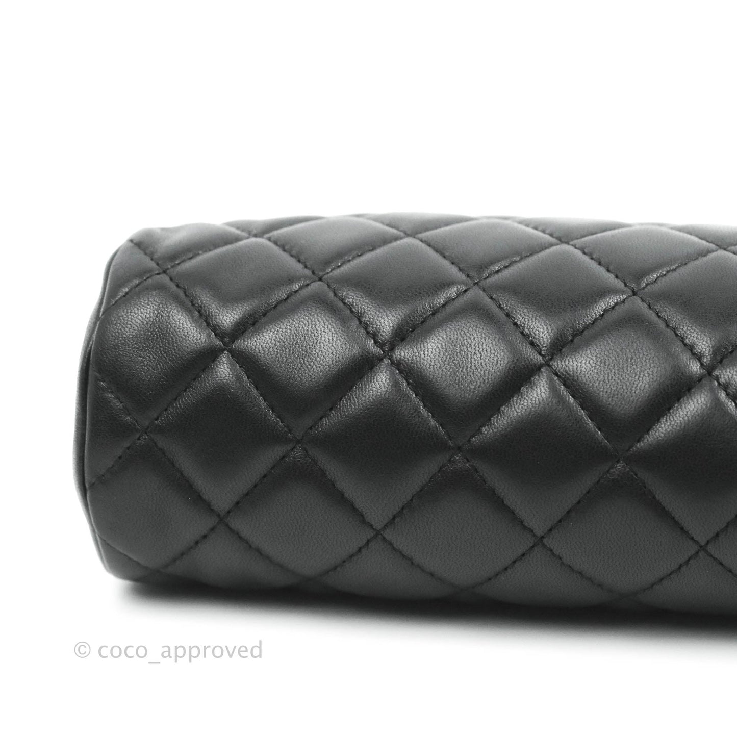 Chanel Quilted Timeless Kisslock Clutch Black Lambskin Silver Hardware