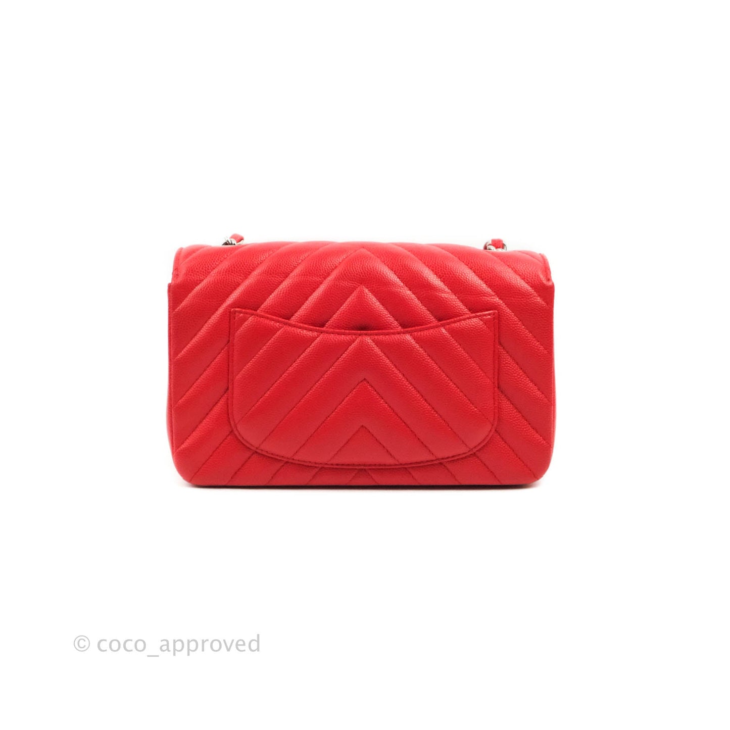 Chanel Quilted Mini Rectangular Flap Red Chevron Caviar Silver Hardware