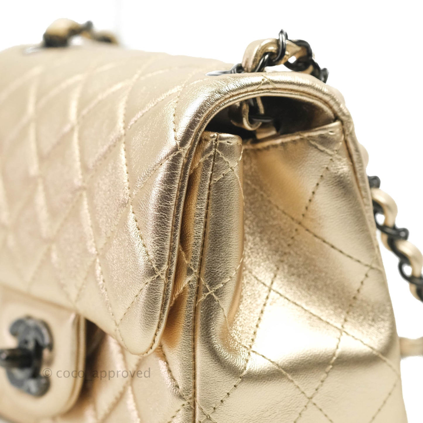 Chanel Mini Square Quilted Gold Calfskin Black Hardware