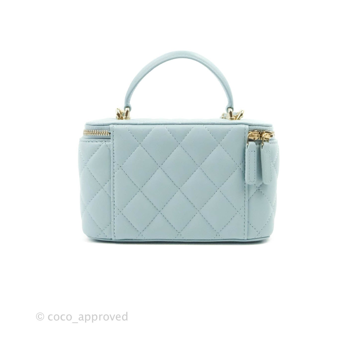 Chanel Vanity Rectangular Top Handle Light Blue Lambskin Gold Hardware