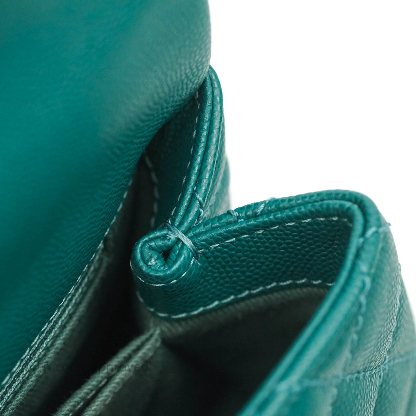 Chanel Small Quilted Coco Handle Teal Green Caviar Gold Hardware