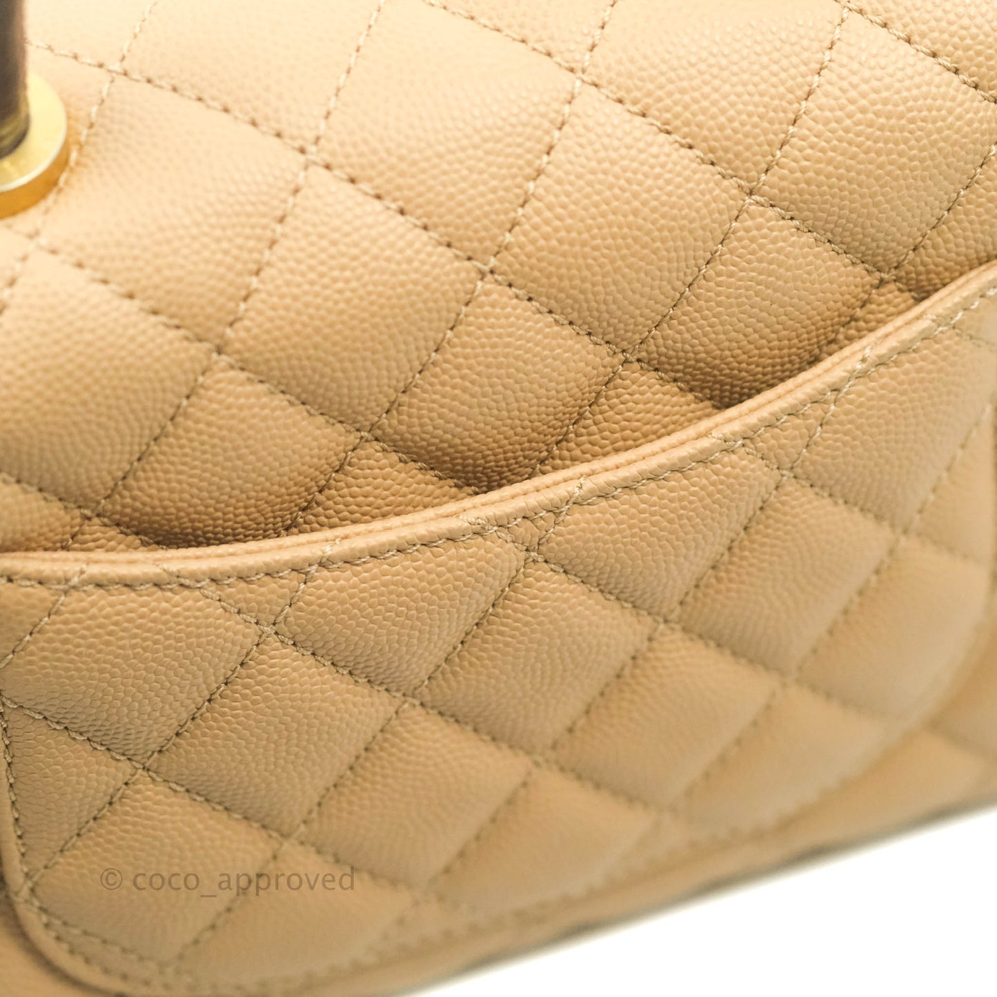 Chanel Small Coco Handle Quilted Beige Caviar Gold Hardware Lizard Embossed Handle