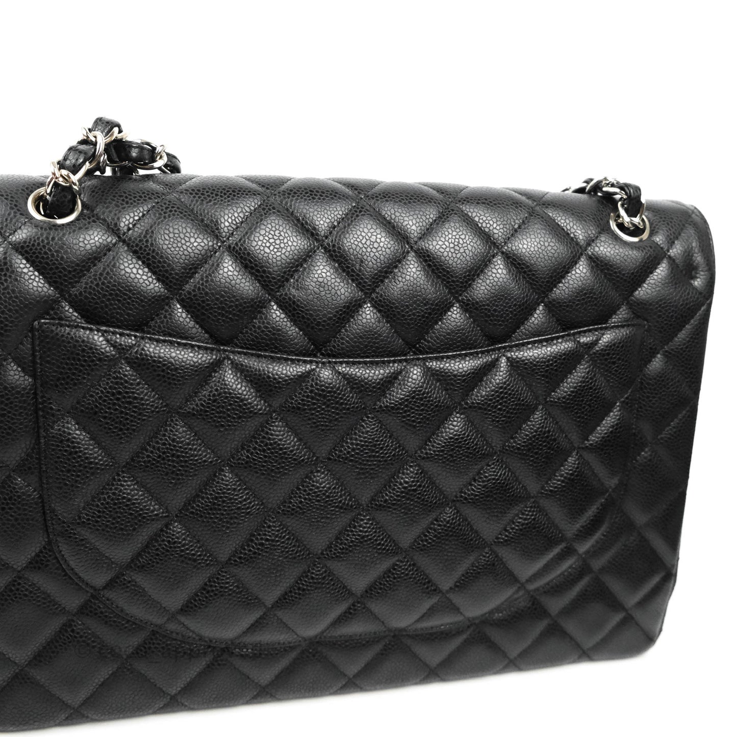 Chanel Quilted Single Flap Maxi Black Caviar Silver Hardware