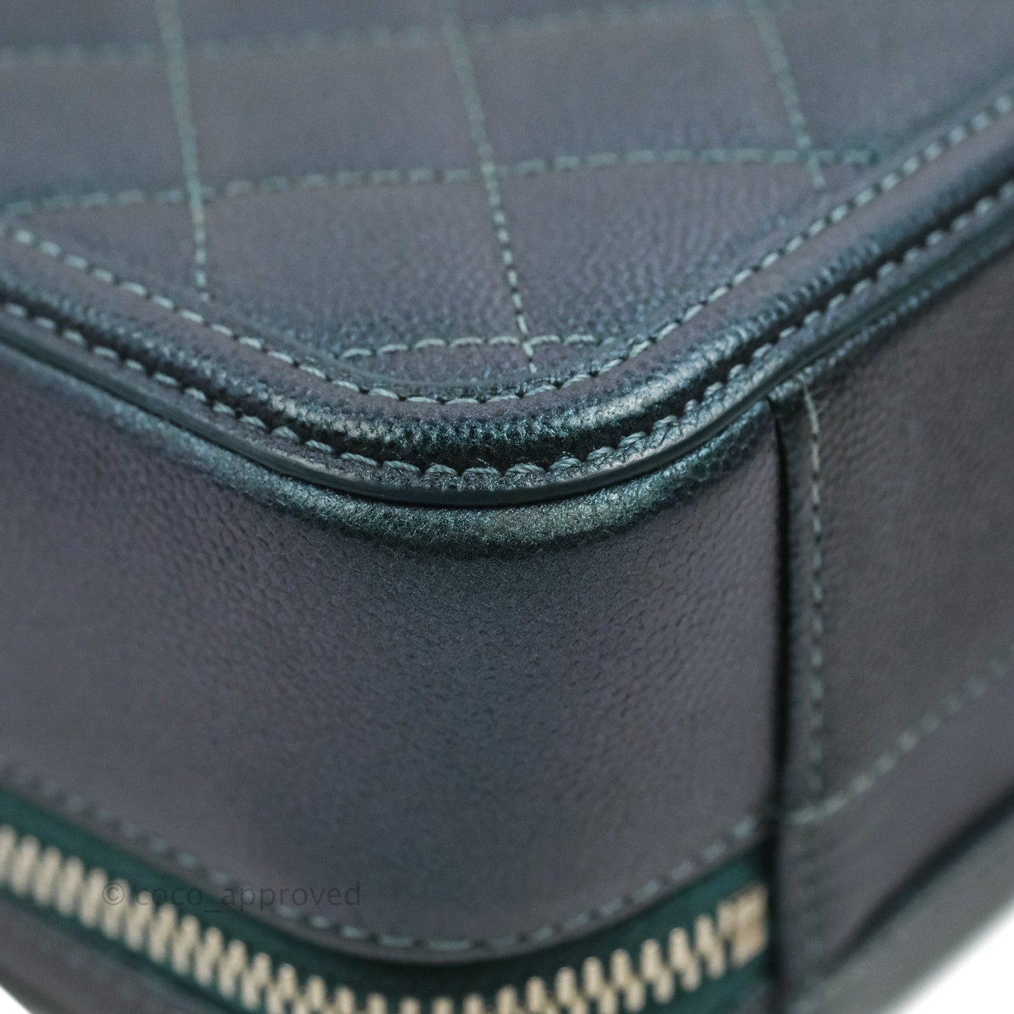 Chanel Quilted Medium CC Filigree Vanity Case Iridescent Dark Turquoise Caviar Rainbow Hardware