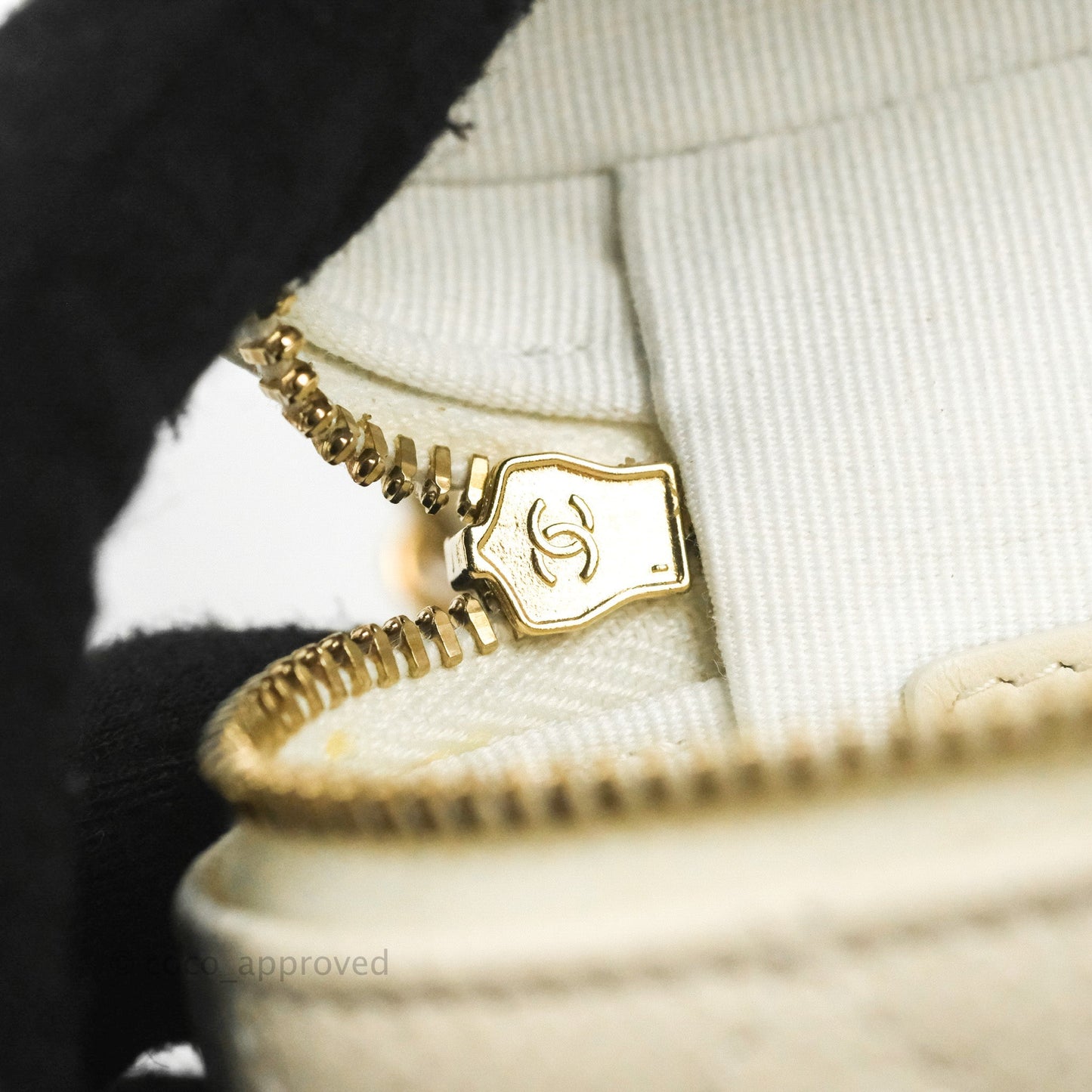 Chanel Quilted Small Handle With Care Vanity Case With Chain Ivory Caviar Gold Hardware