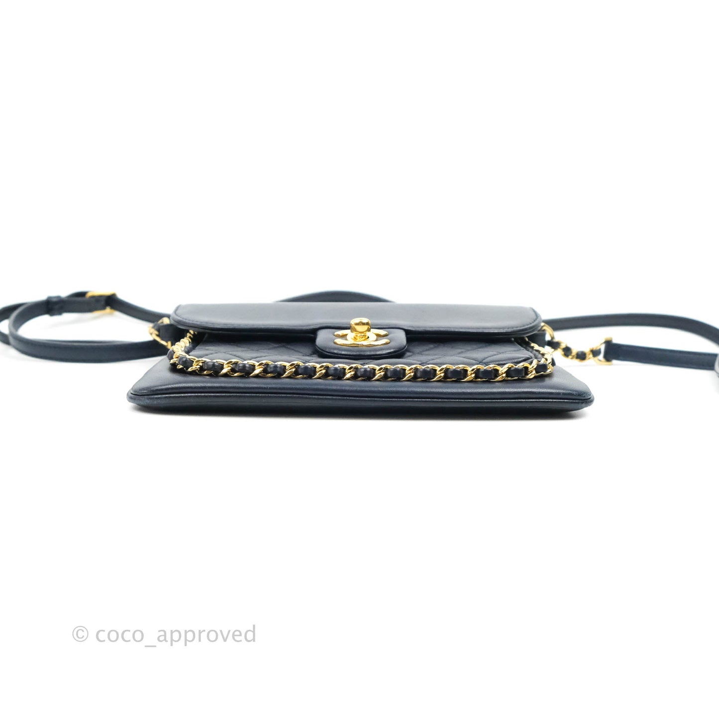 Chanel Flat Flap Bag With Chain Navy Calfskin Gold Hardware