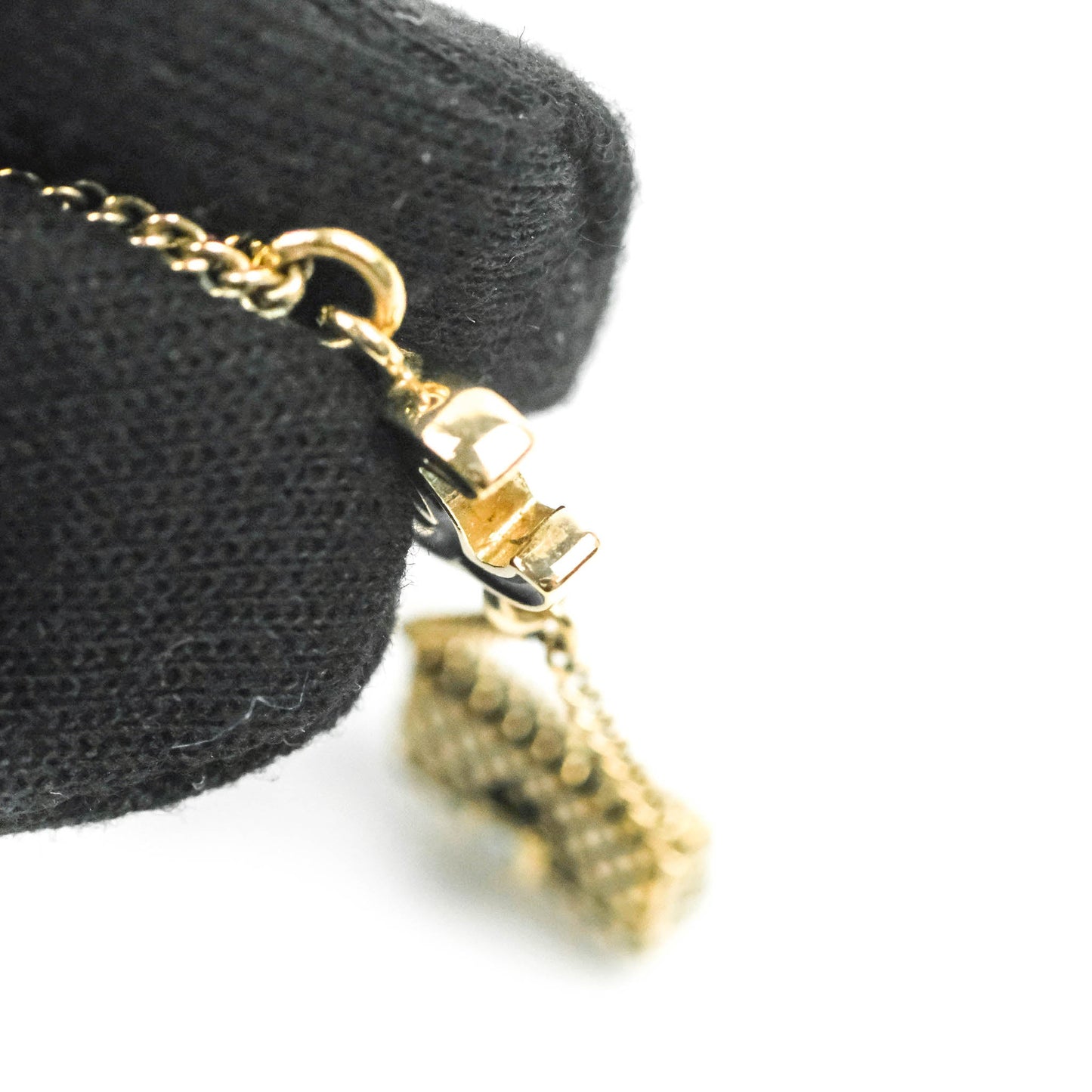 Chanel CC Black Enamel Flap Bag Charm Pendant Necklace Gold Tone 07P