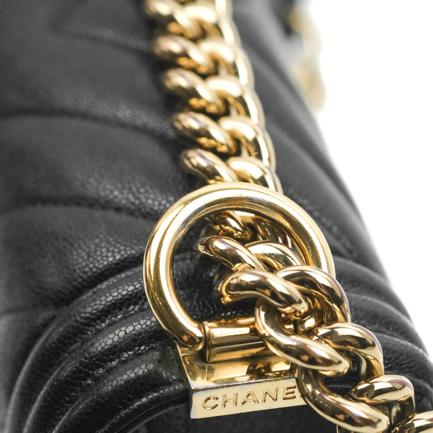 Chanel Small Boy Chevron Black Caviar Gold Hardware