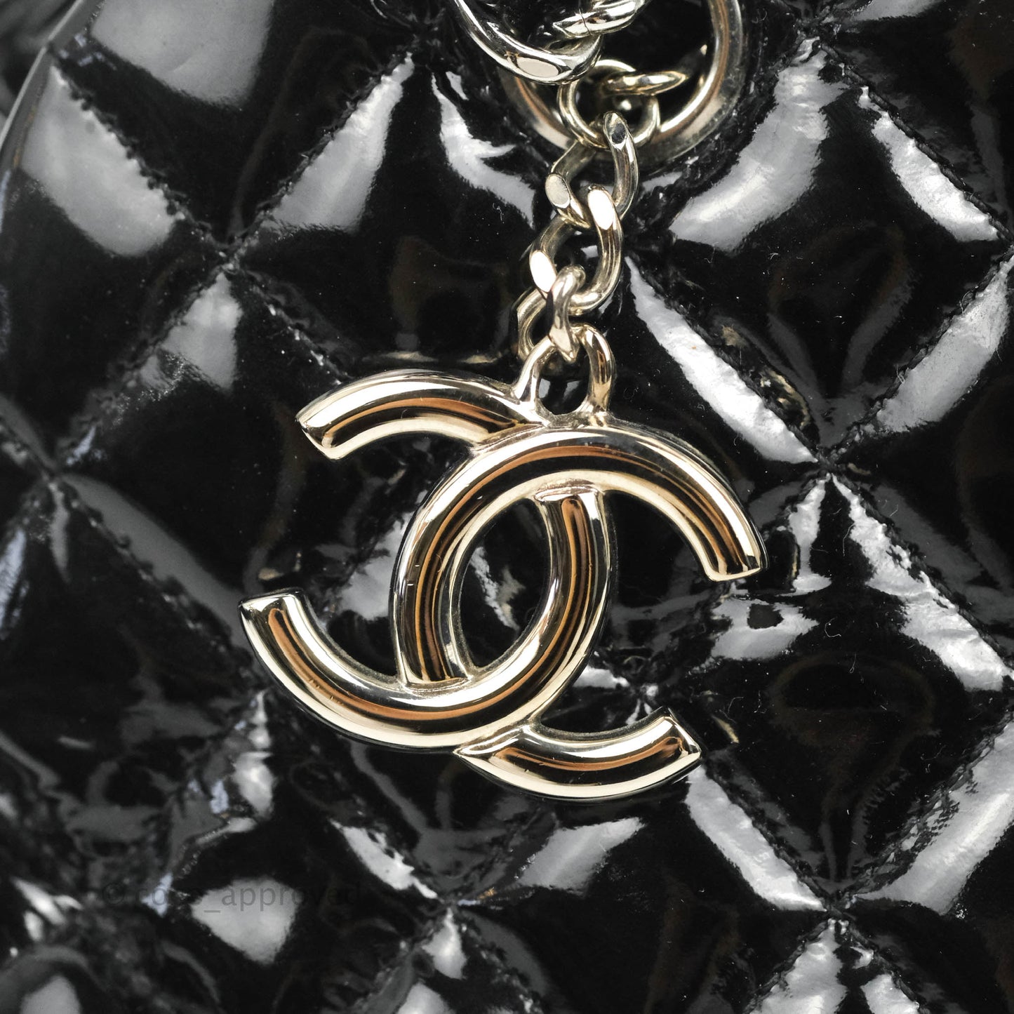 Chanel Mademoiselle Medium Bowling Black Patent Leather Silver Hardware