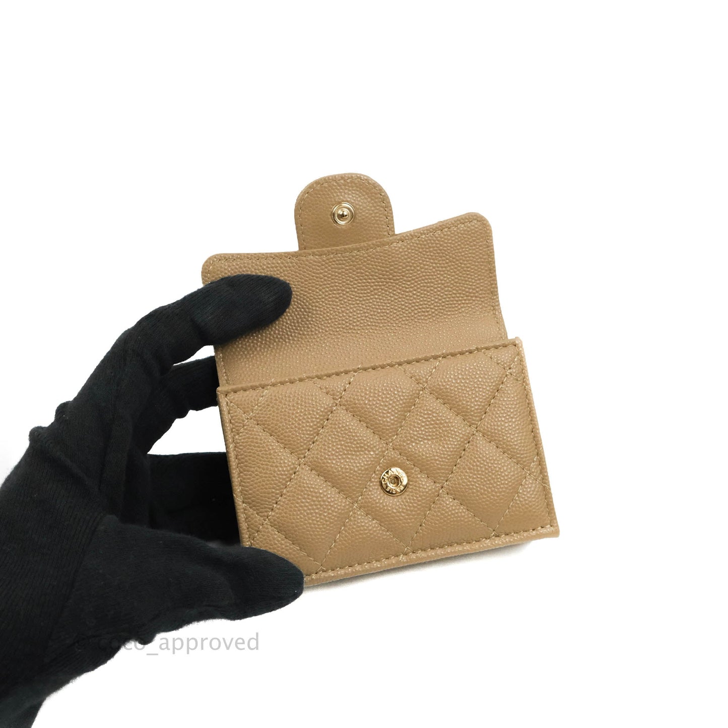 Chanel Quilted Small Classic Flap Trifold Wallet Dark Beige Caviar Gold Hardware