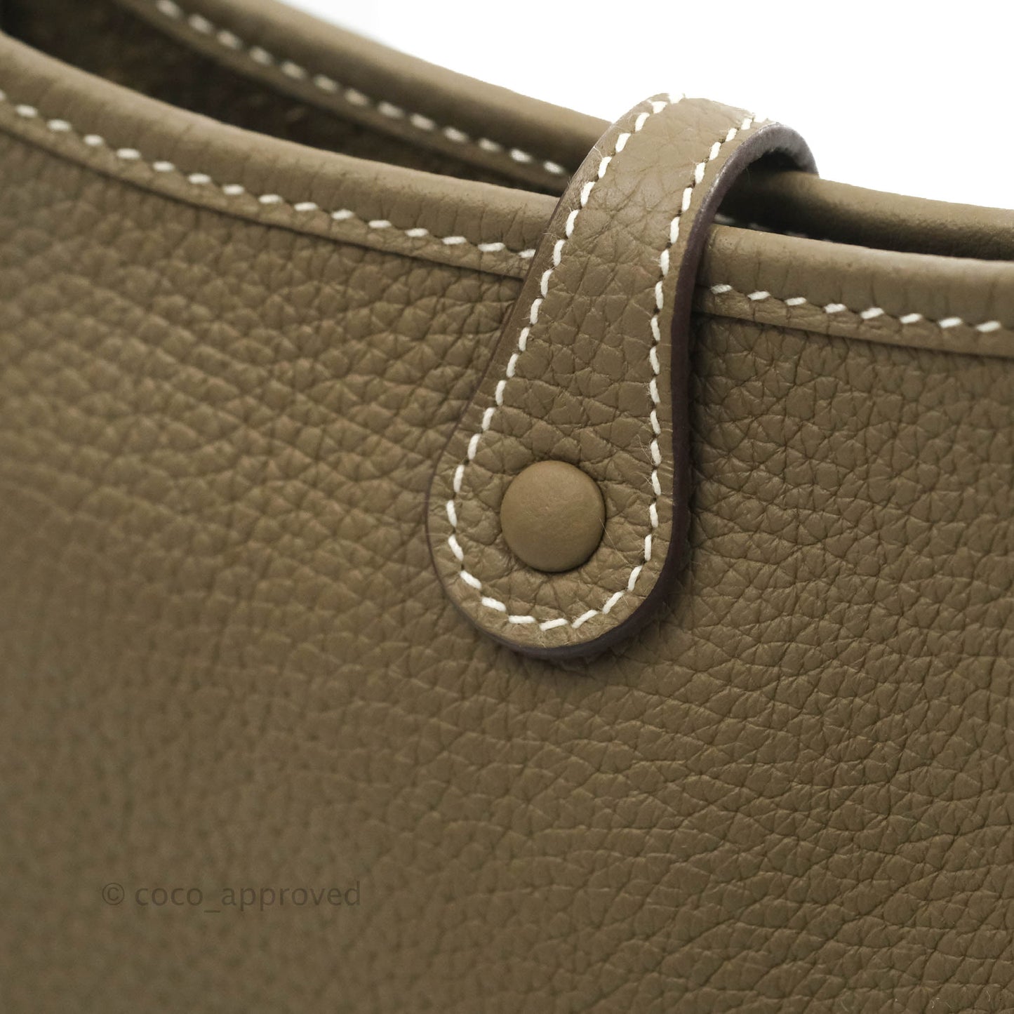 Hermès Mini Evelyne Etoupe Clemence Palladium Hardware with Bleu Indigo Strap