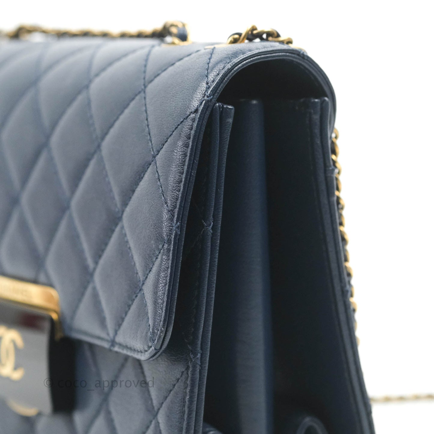Chanel Beauty Lock Flap Bag Navy Sheepskin Aged Gold Hardware