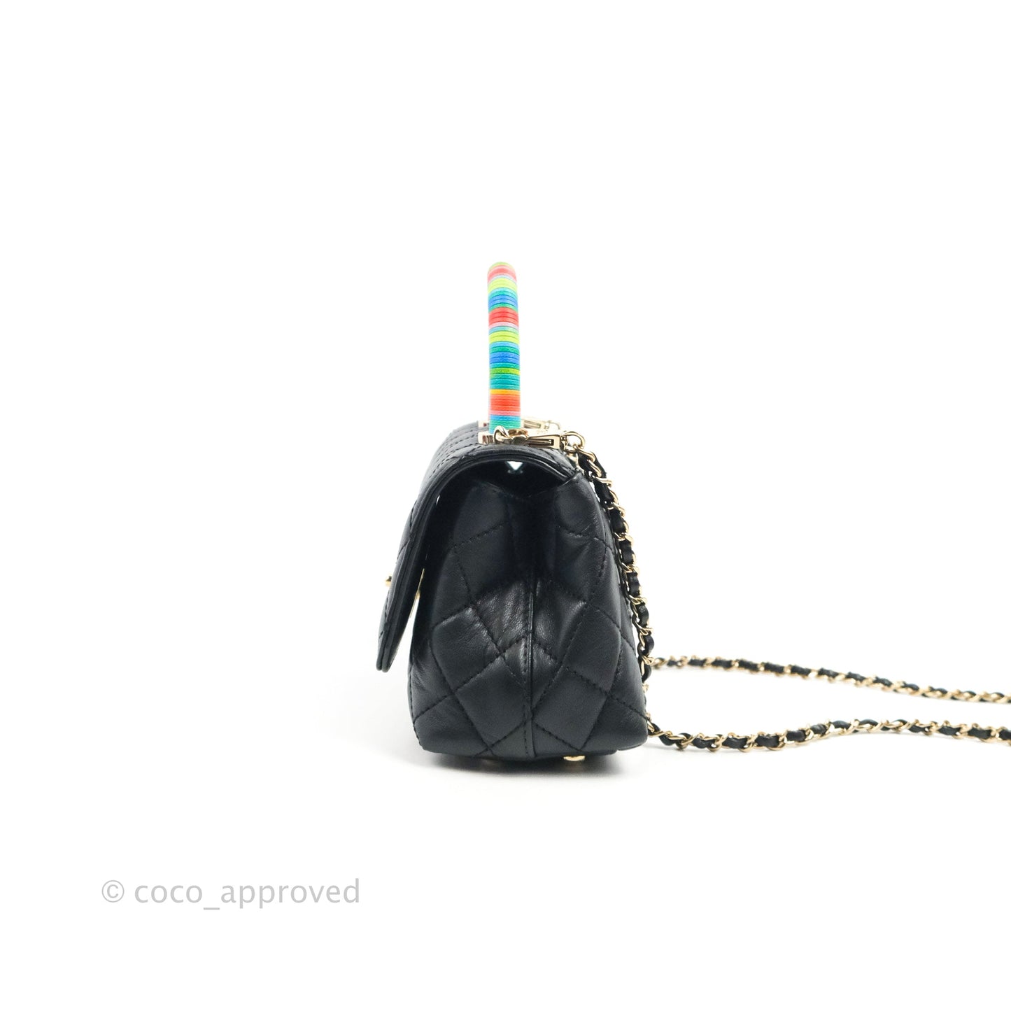 Chanel Quilted Mini Rainbow Coco Handle Bag Lambskin Black Gold Hardware