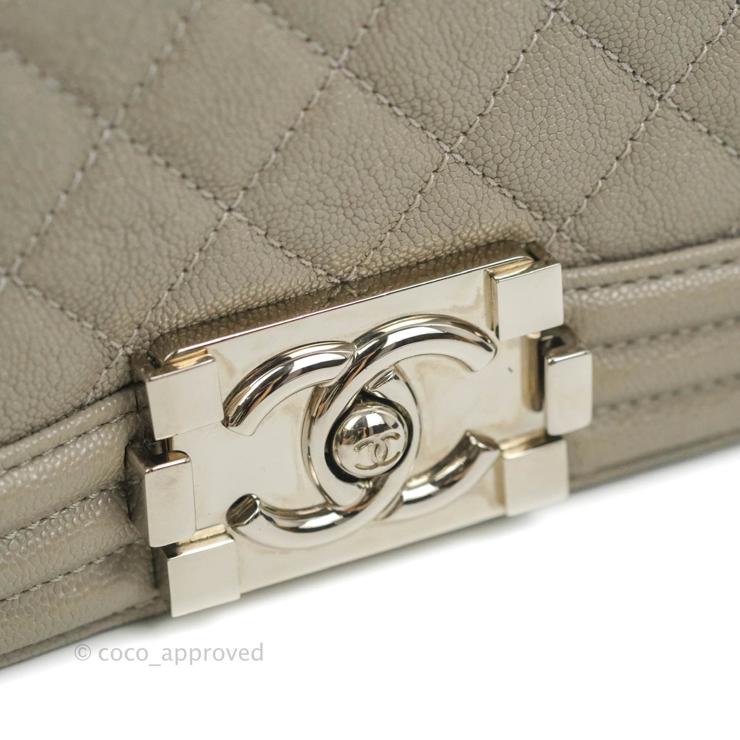Chanel Quilted Medium Boy Etoupe Grey Caviar Silver Hardware