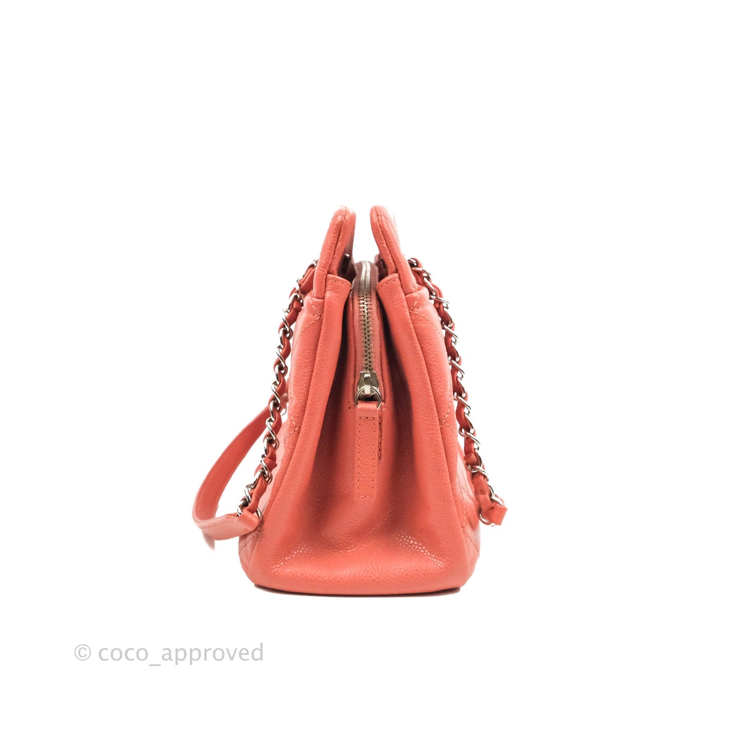 Chanel Quilted Caviar Leather Timeless CC Soft Shopping Tote Bag Coral Pink