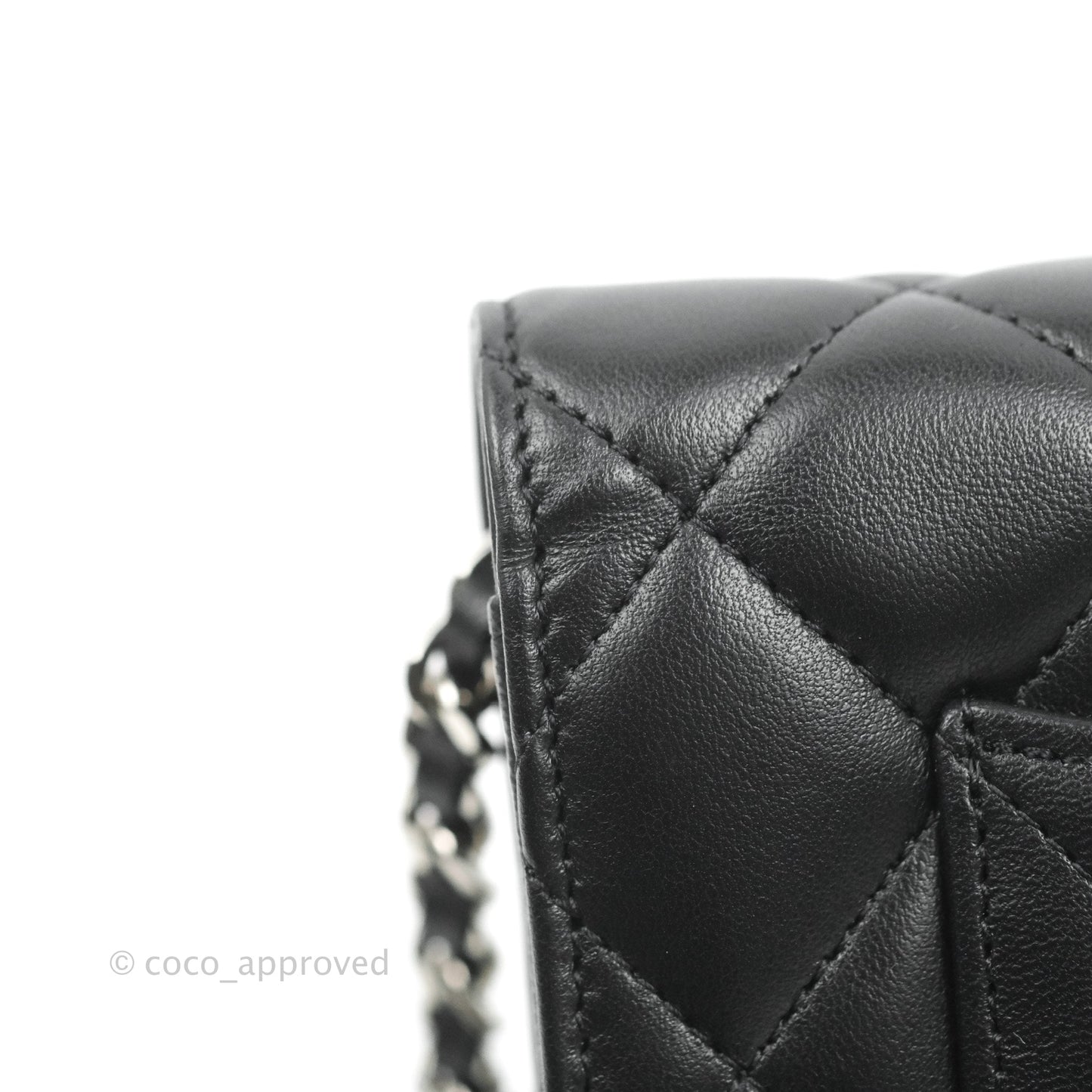 Chanel Quilted Wallet on Chain WOC Black Lambskin Silver Hardware