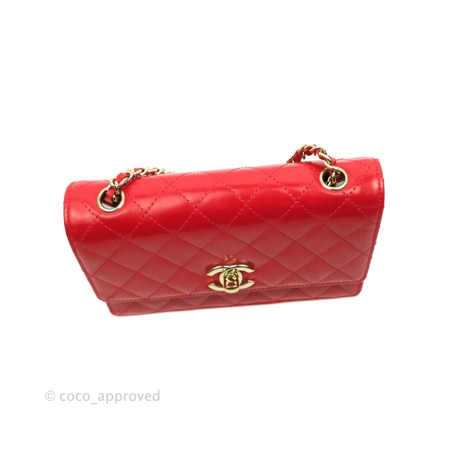 Chanel Flat Quilted Mini Flap Red Box Calfskin Gold Hardware