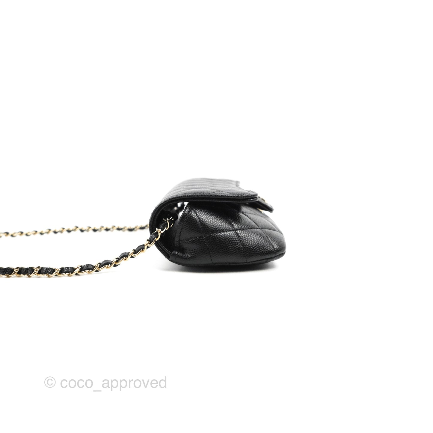 Chanel Quilted Case With Chain Black Caviar Gold Hardware