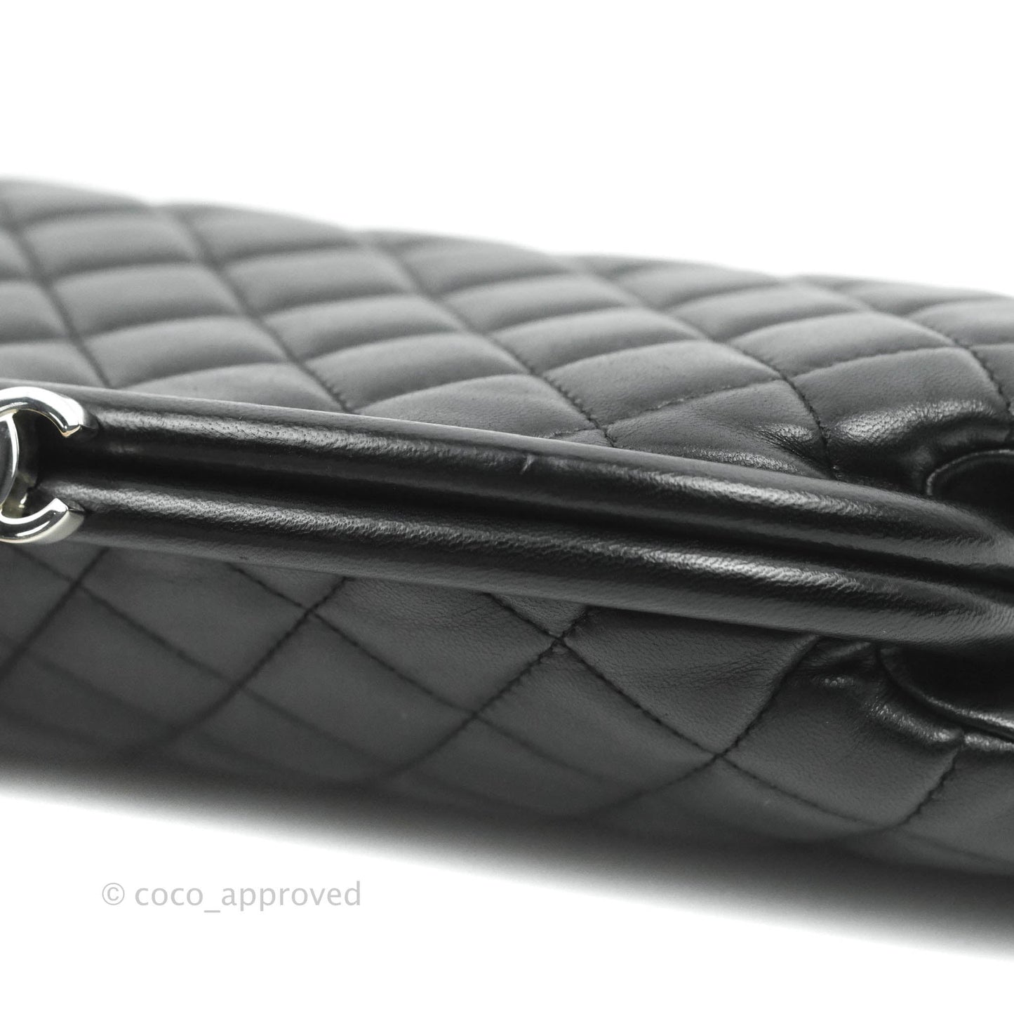 Chanel Quilted Timeless Kisslock Clutch Black Lambskin Silver Hardware