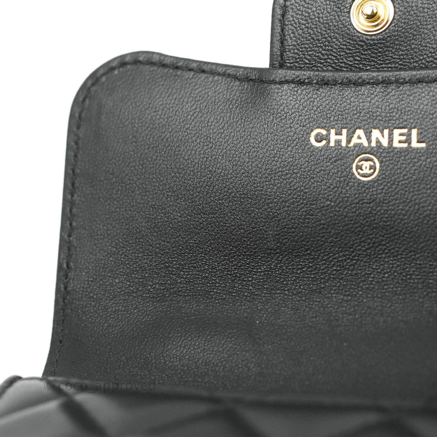 Chanel Mini Handle Flap Coin Purse With Chain Black Lambskin Gold Hardware