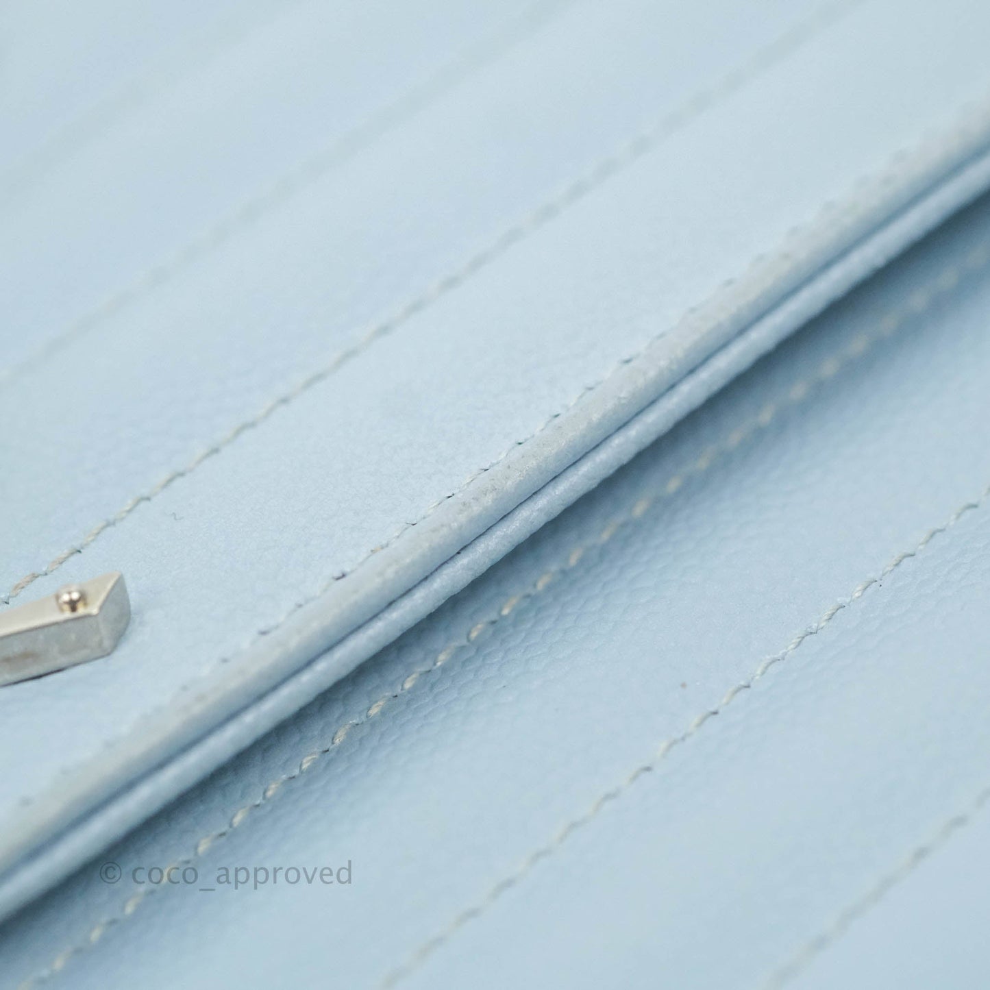 Saint Laurent Wallet on Chain Light Blue Grained Leather Silver Hardware