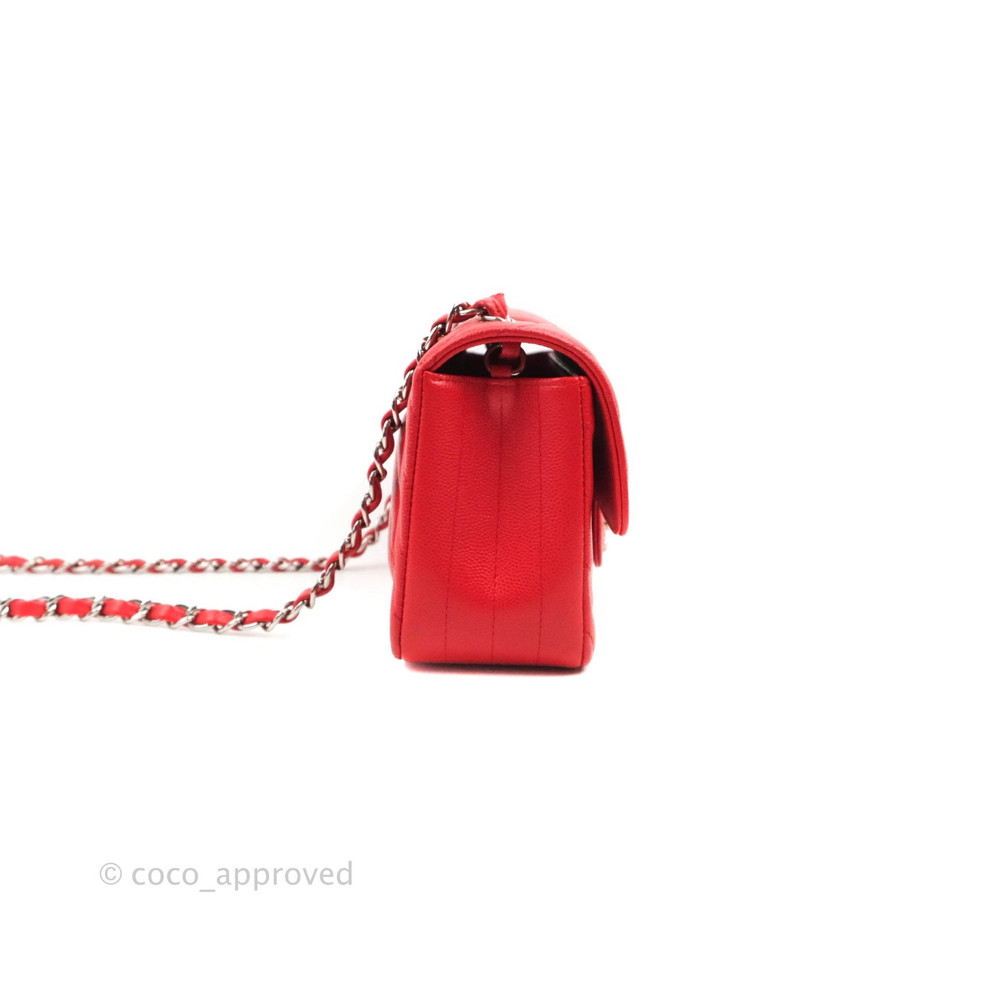 Chanel Quilted Mini Rectangular Flap Red Chevron Caviar Silver Hardware
