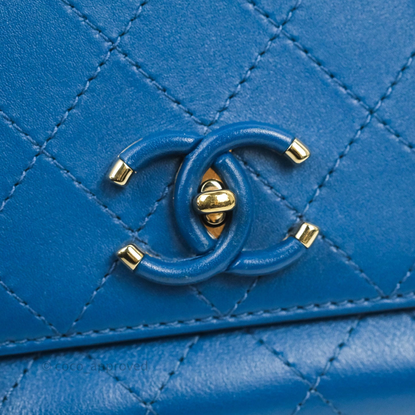 Chanel Blue Quilted Leather Small Frame In Flap Bag