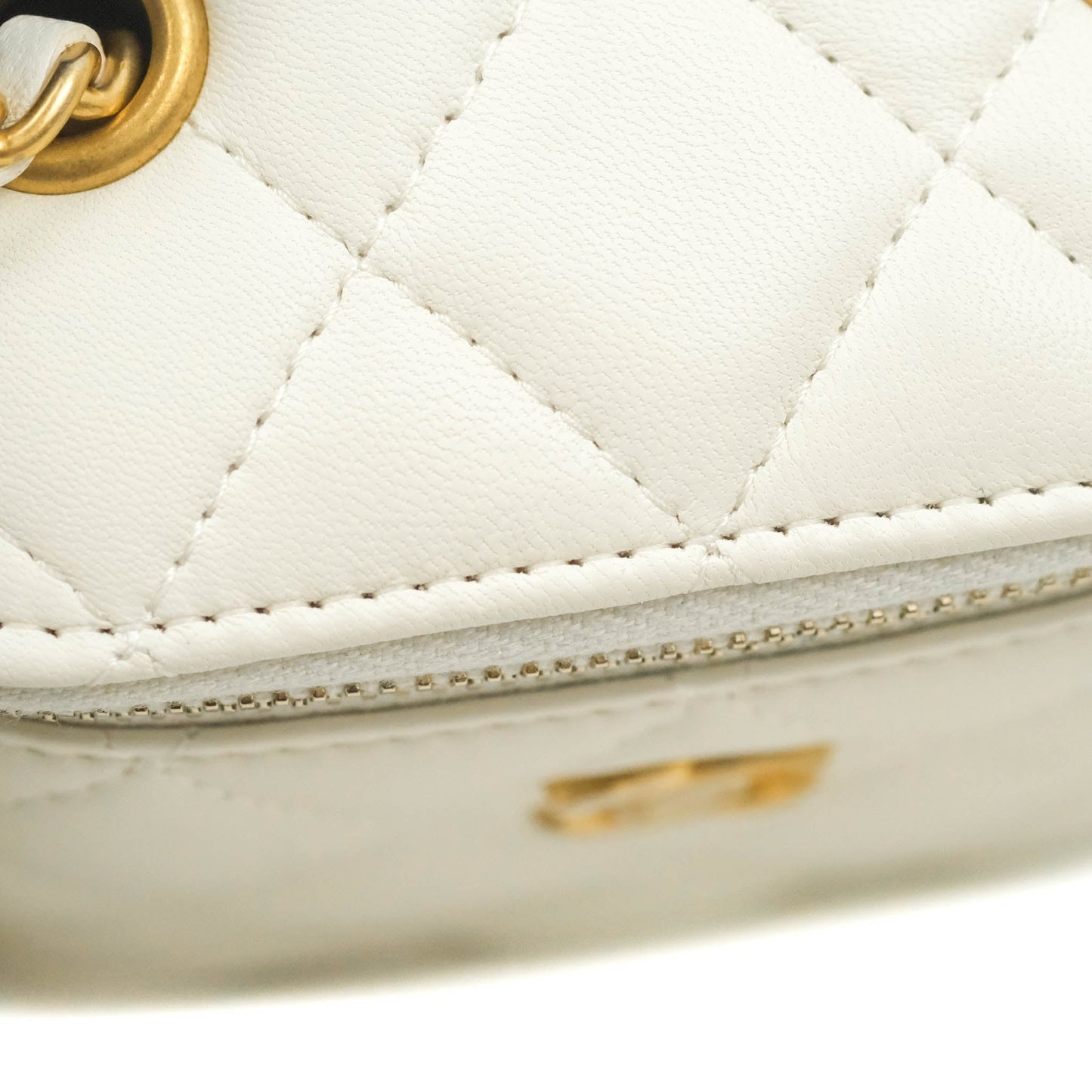 Chanel Mini Pearl Crush Vanity With Chain White Lambskin Aged Gold Hardware