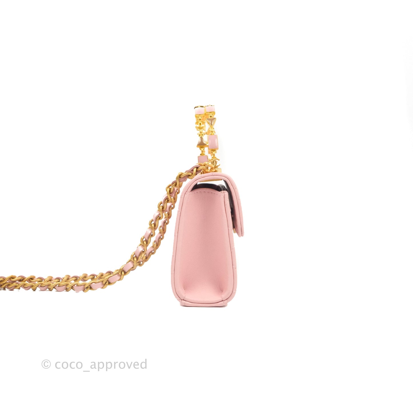 Chanel Mini Enamel Handle Clutch on Chain Pink Lambskin Gold Hardware 22B