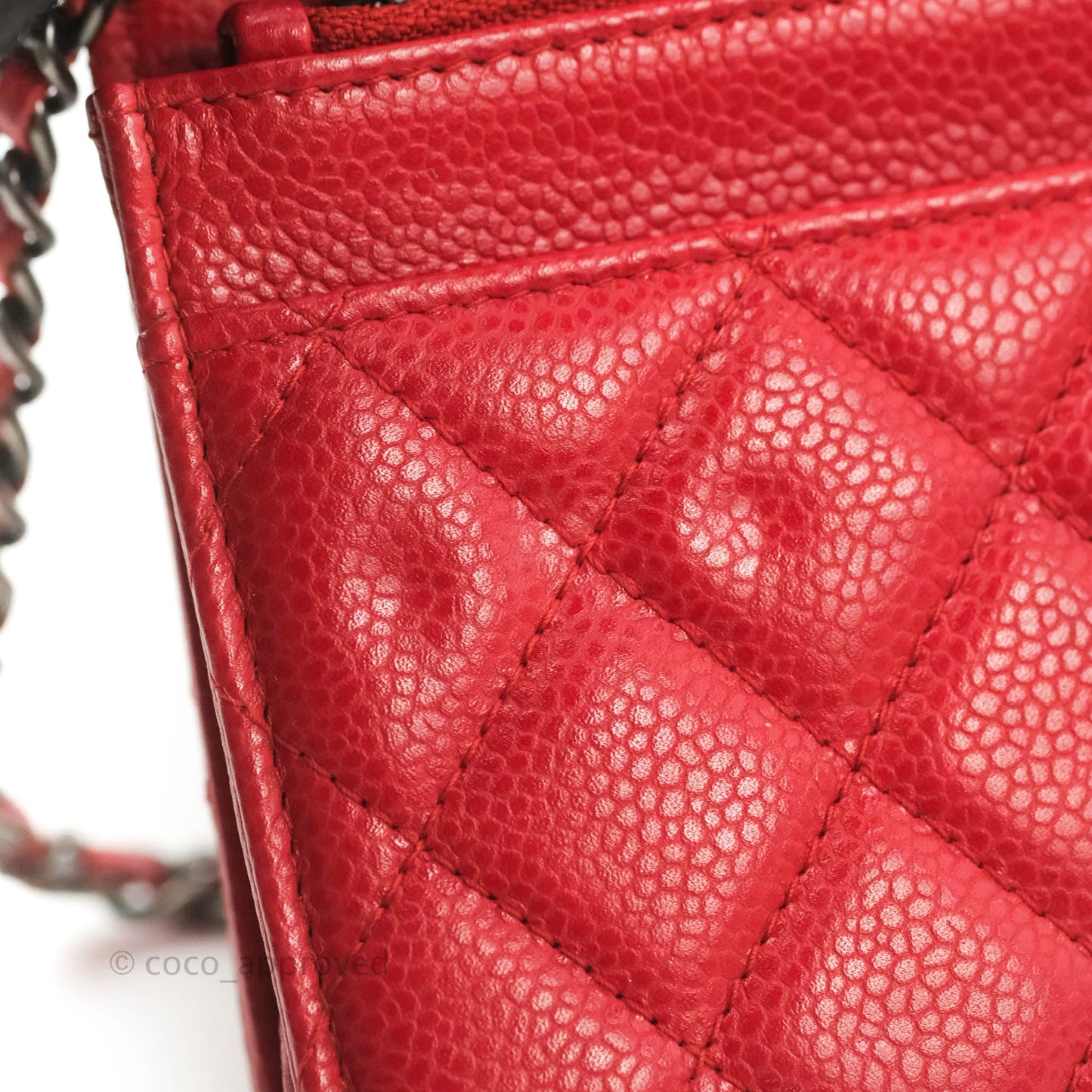 Chanel Quilted Classic Wallet on Chain WOC Red Caviar Ruthenium Hardware