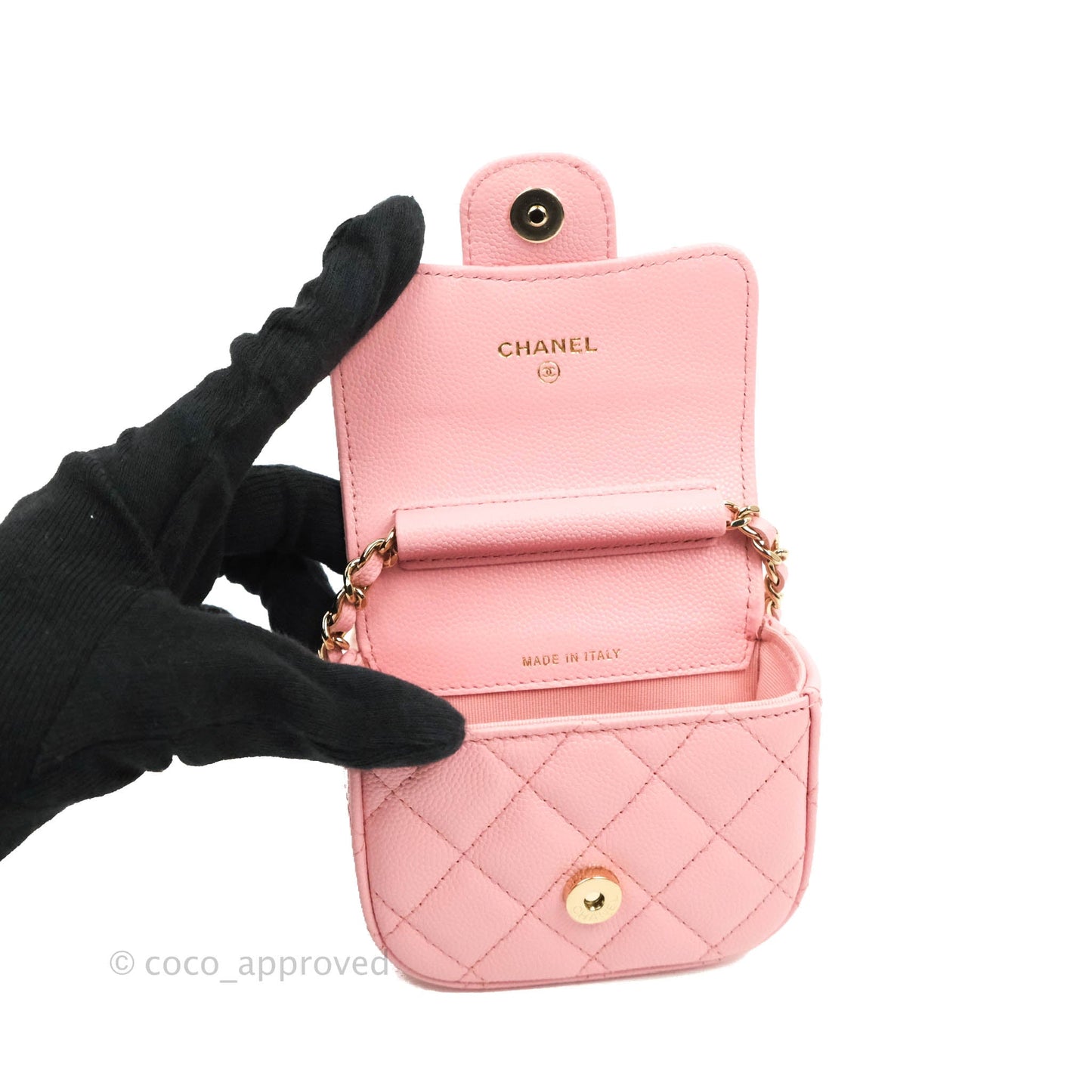 Chanel Classic Clutch With Chain Pink Caviar Gold Hardware
