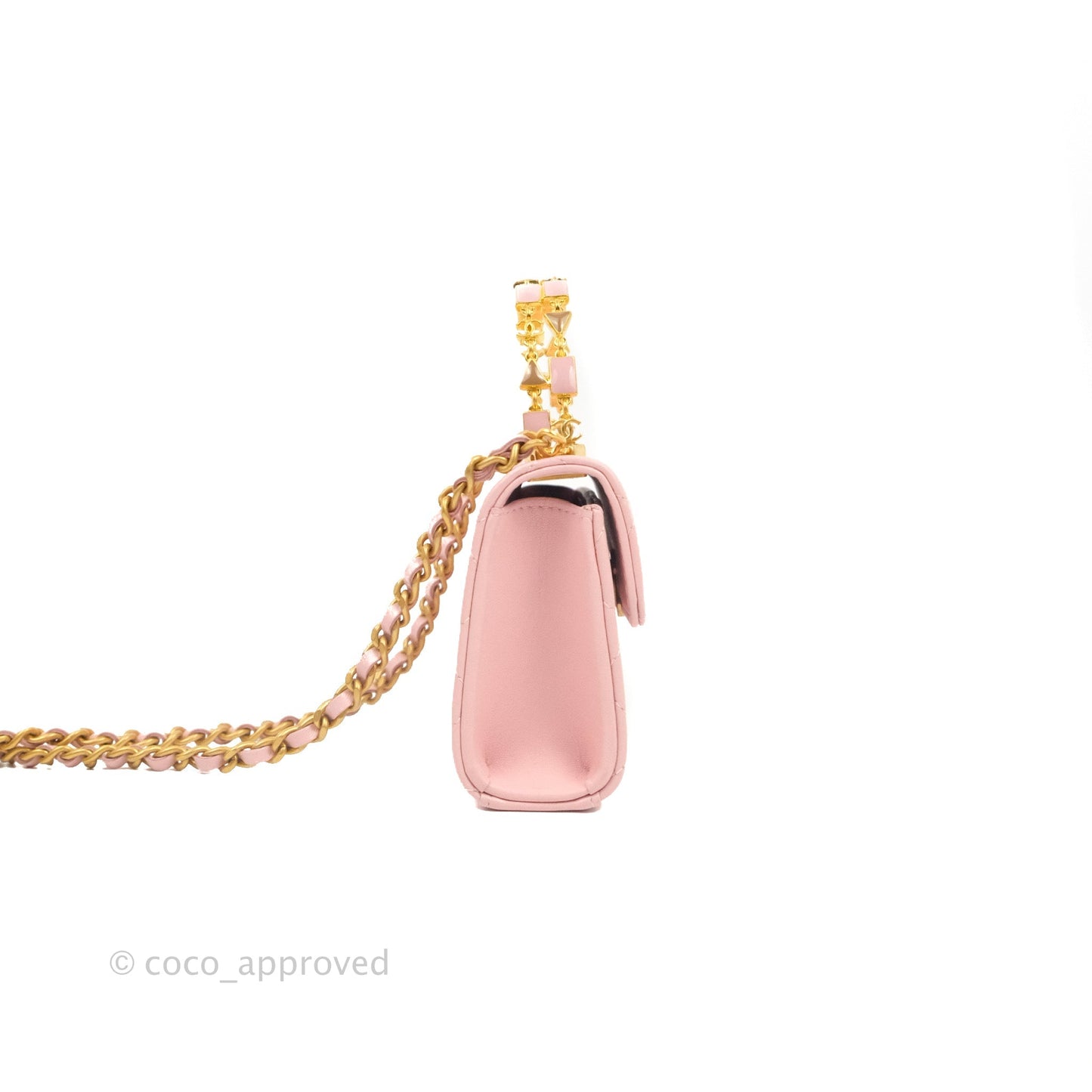 Chanel Mini Enamel Handle Clutch on Chain Pink Lambskin Gold Hardware 22B