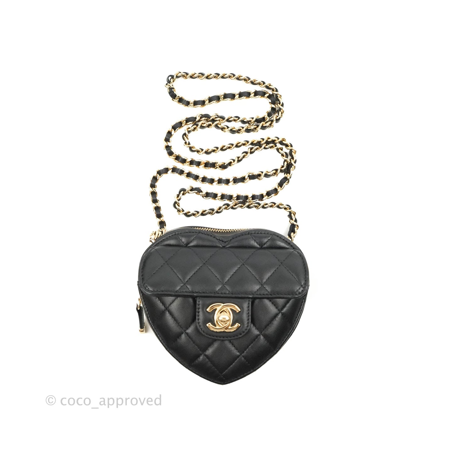 Chanel Small Heart Bag Black Lambskin Gold Hardware 22S