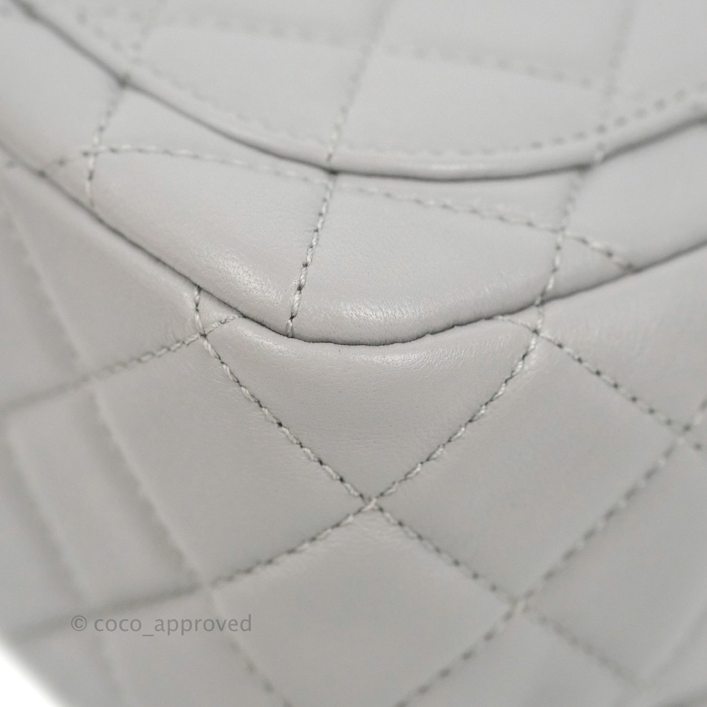 Chanel Mini Square Pearl Crush Quilted Grey Lambskin Aged Gold Hardware