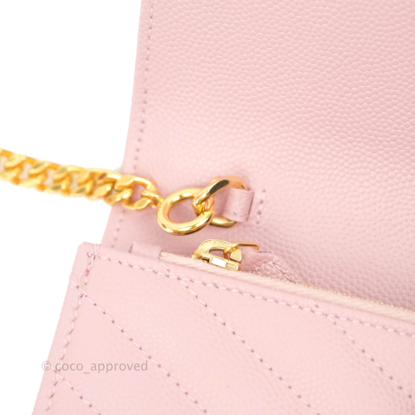 Saint Laurent Wallet on Chain Pink Grained Leather Gold Hardware