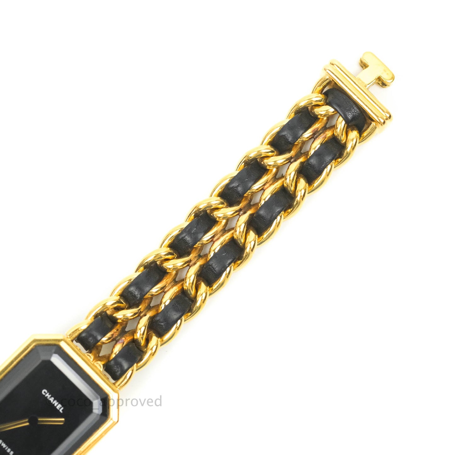 Chanel Vintage Première Watch Black Leather Gold Plated M Size