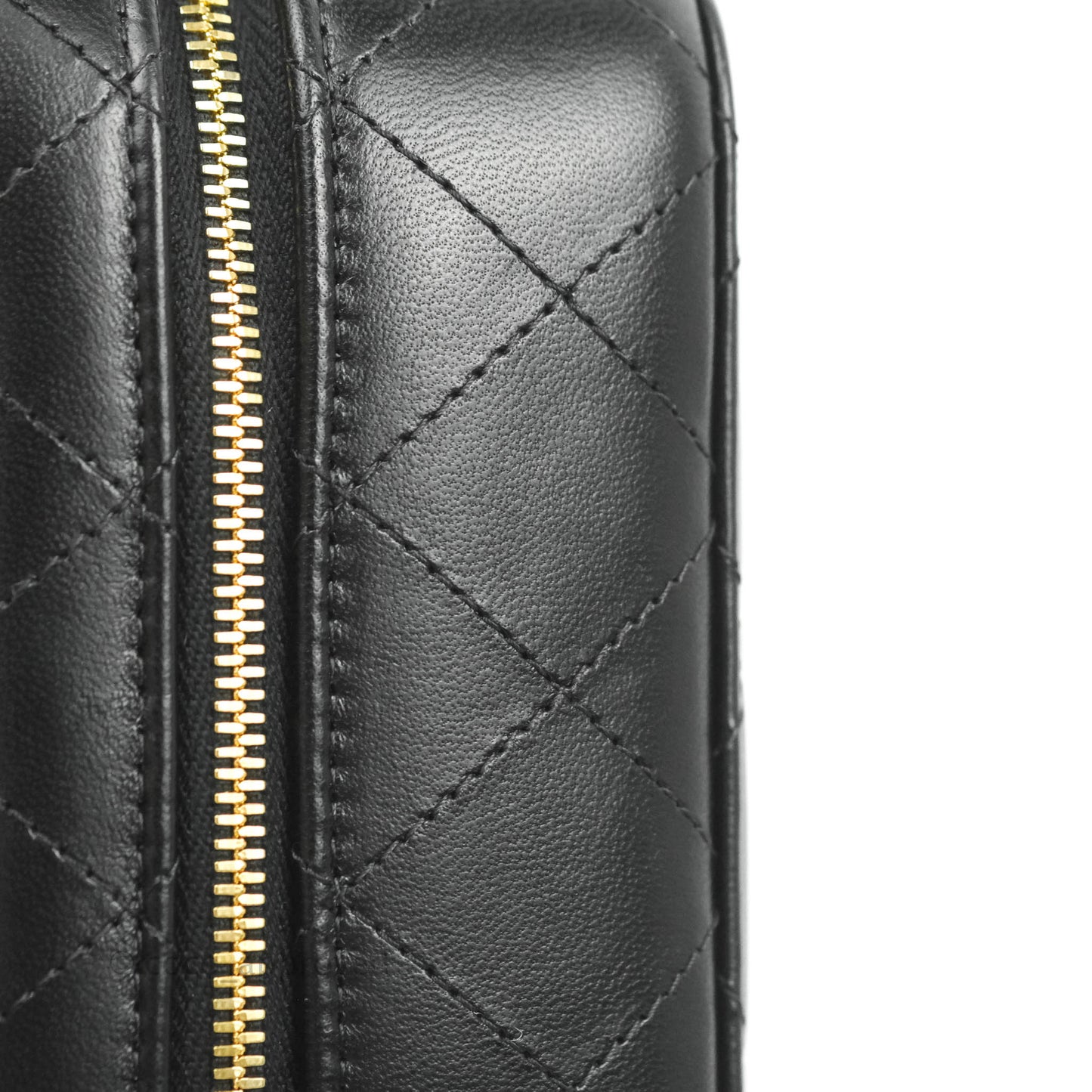 Chanel Quilted Golden Plate Vanity Case Black Lambskin Gold Hardware