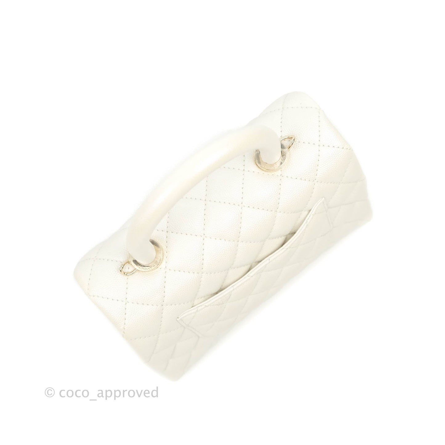 Chanel Small Quilted Coco Handle Iridescent White Caviar Gold Hardware