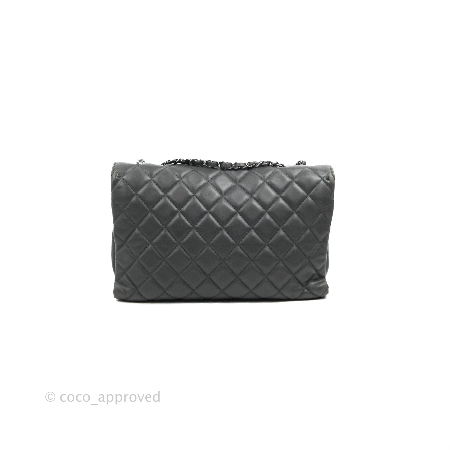 Chanel Quilted Jumbo Coco Loop Flap Dark Grey Lambskin Silver Hardware
