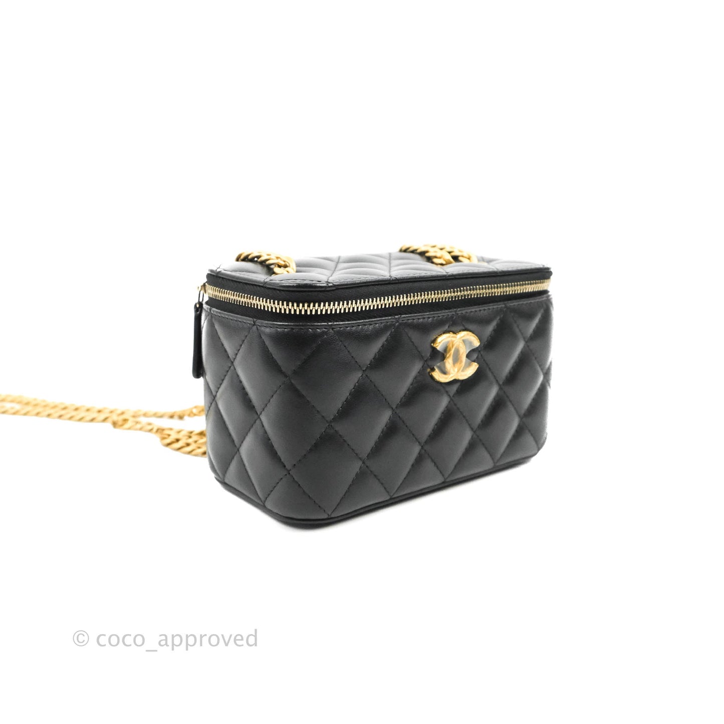 Chanel Vanity with Adjustable Chain Black Lambskin Aged Gold Hardware 22K