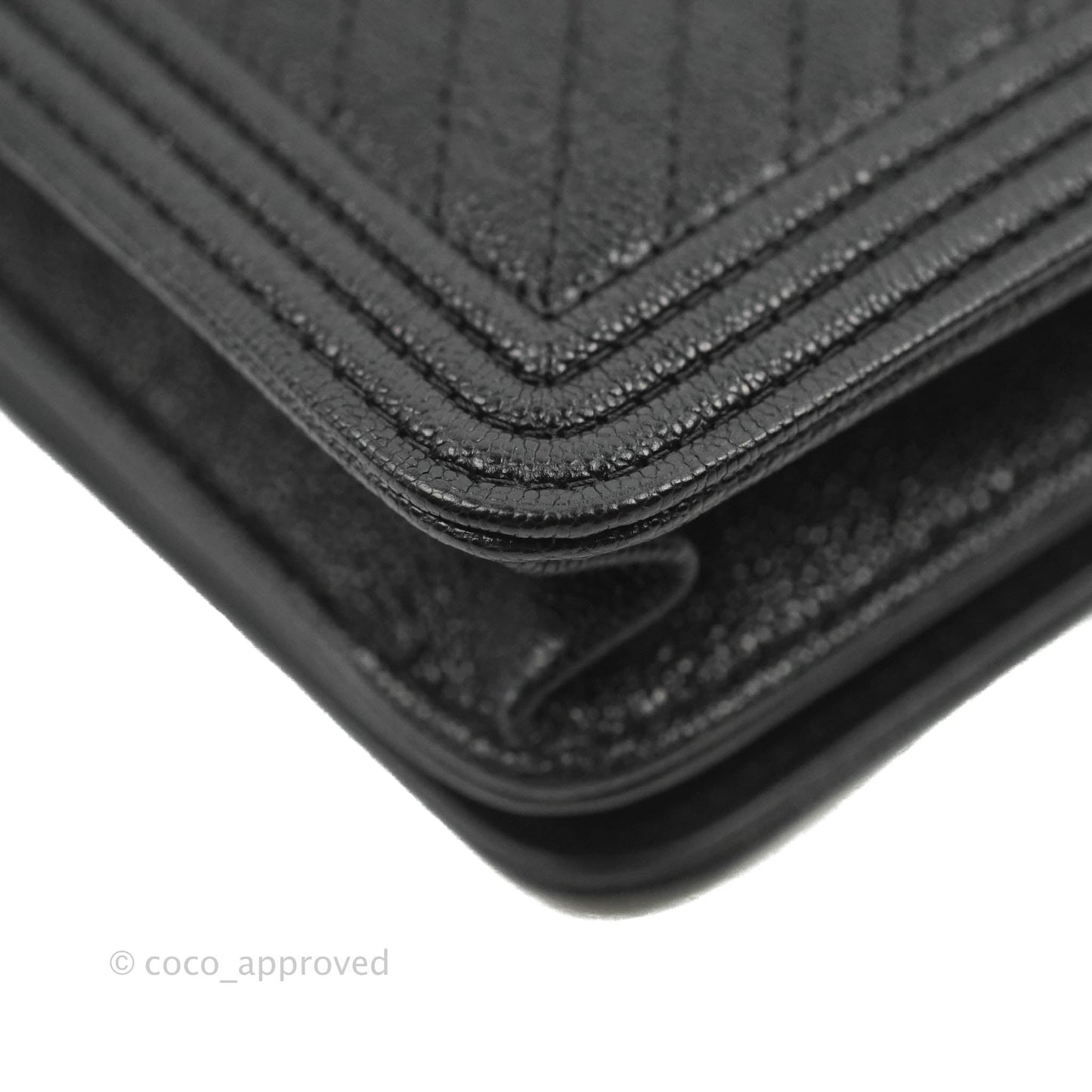 Chanel Chevron Boy Wallet On Chain Black Caviar Gold Hardware