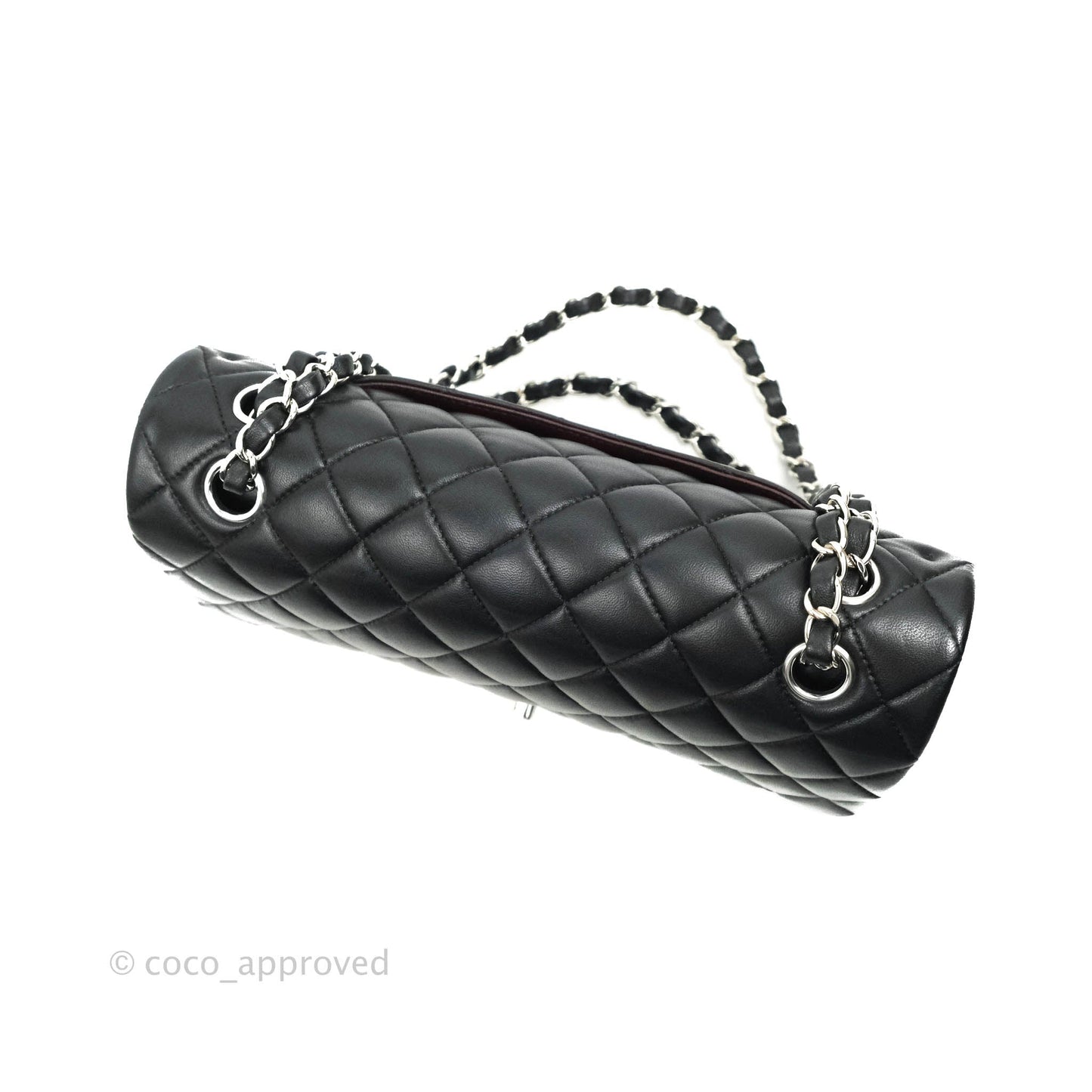 Chanel Classic M/L Medium Flap Quilted Black Lambskin Silver Hardware