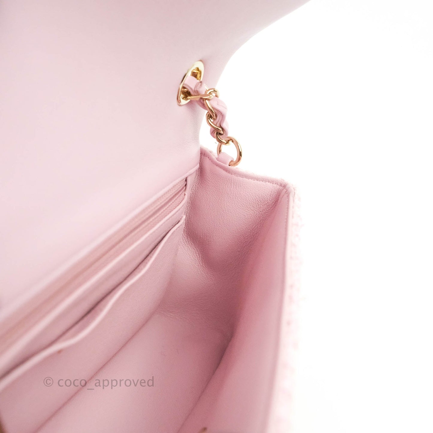 Chanel Classic Mini Rectangular Flap Pink Tweed Gold Hardware