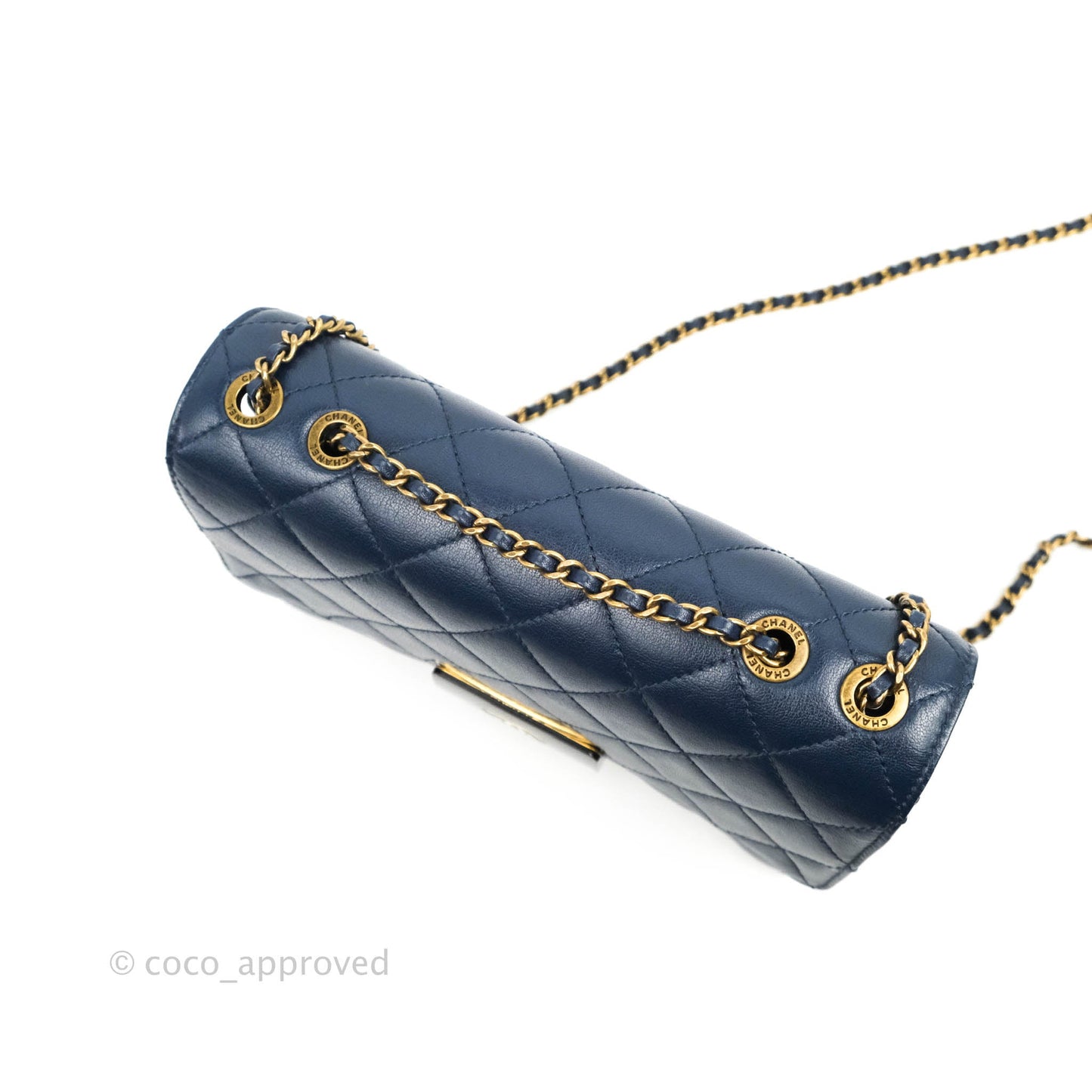 Chanel Beauty Lock Flap Bag Navy Sheepskin Aged Gold Hardware