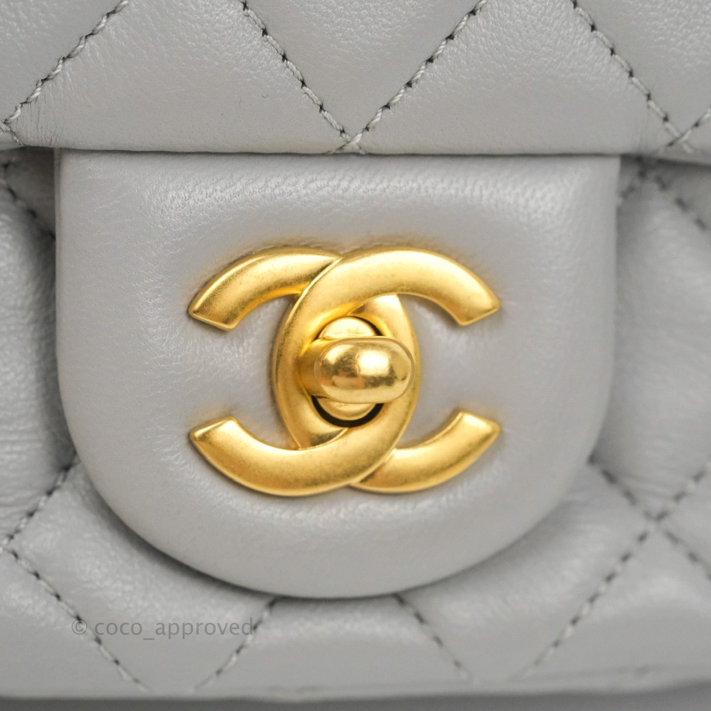 Chanel Mini Square Pearl Crush Quilted Grey Lambskin Aged Gold Hardware